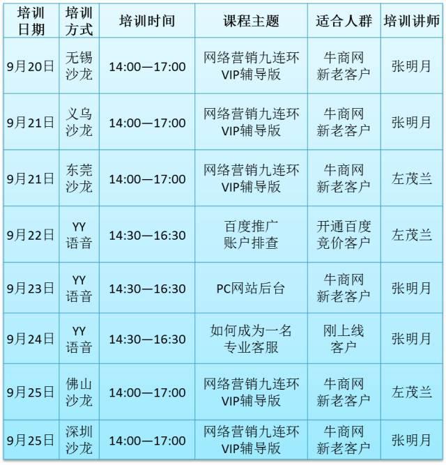 9月"牛商学堂"课程表上新 带你学习让你牛!